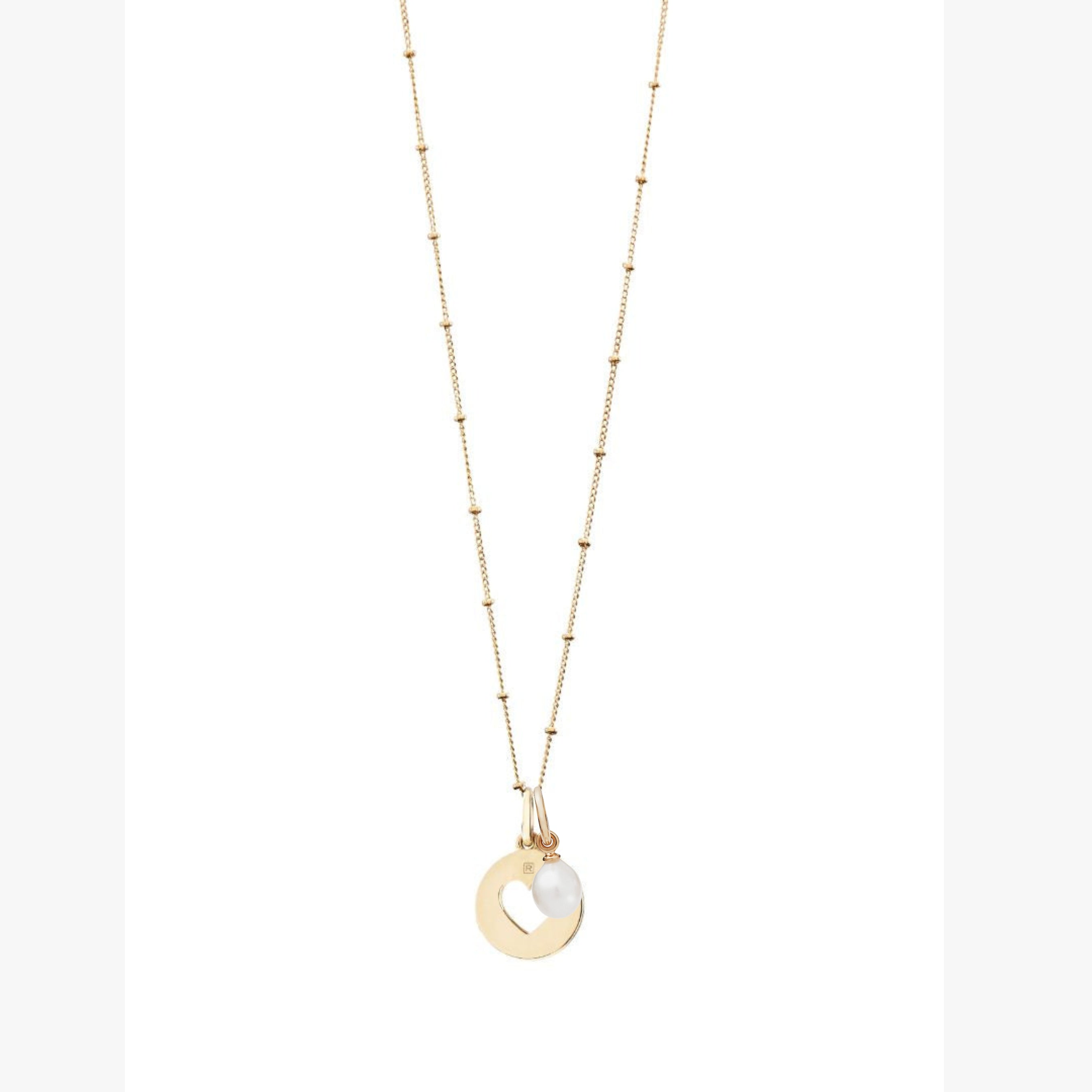 Gold Bobble Chain Necklace with Gold Heart and Pearl Gift Set