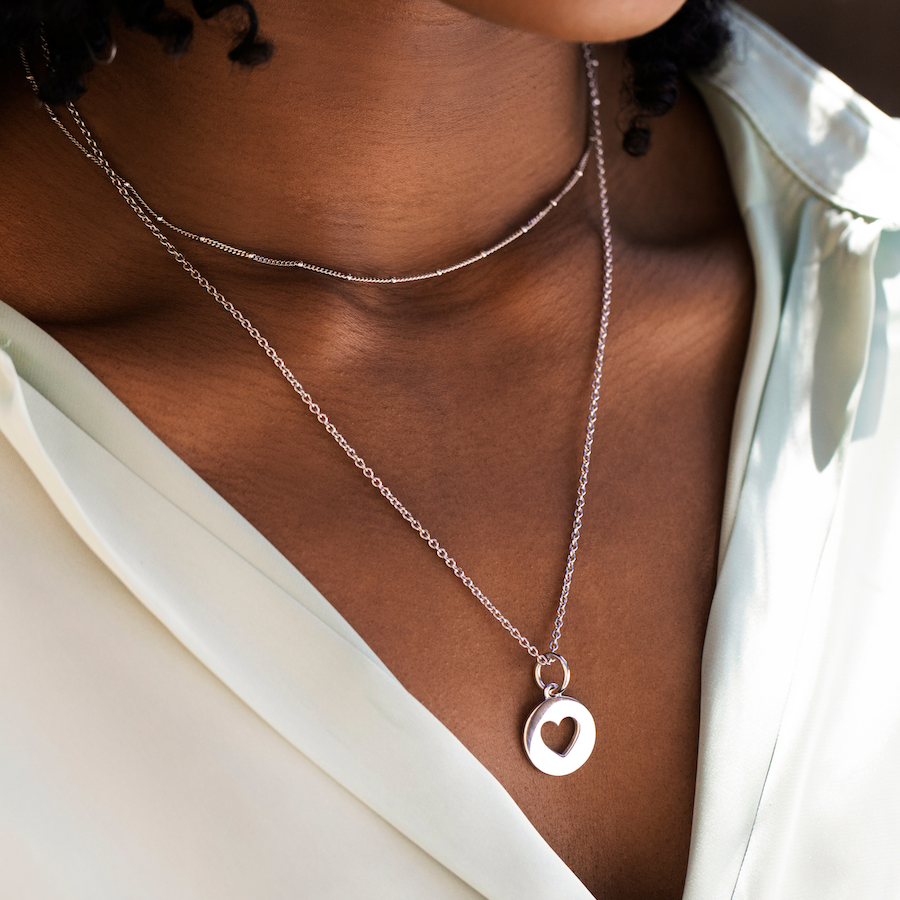 Silver Thick Chain and Heart Popon Set