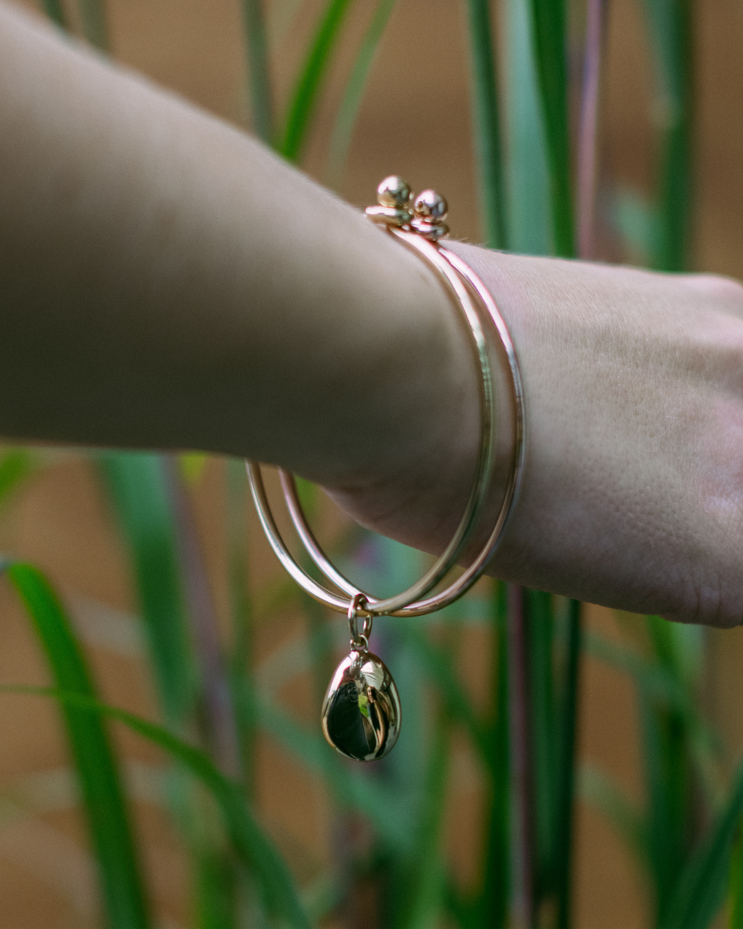 Gold Vermeil Bangle and Gold Smooth Pebble Popon Set / Regular (65mm)
