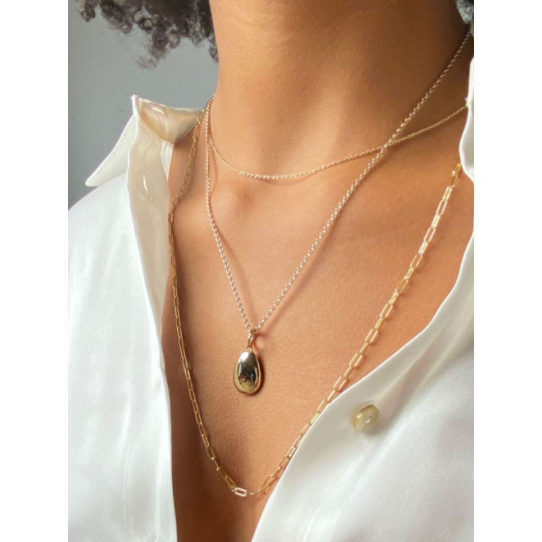 Recognised Gold Smooth Pebble Popon Pendant and Thick Chain Necklace Recognised