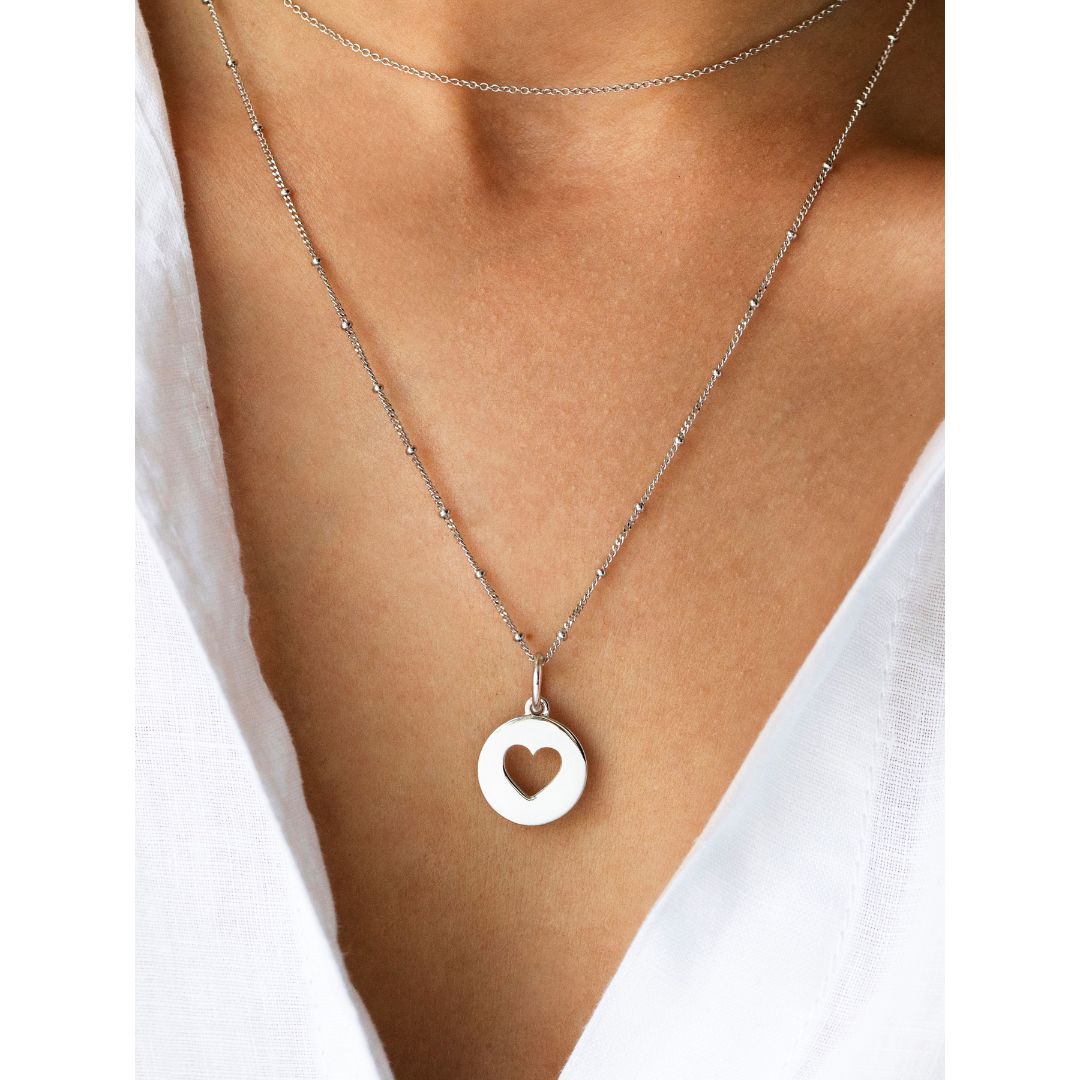 Recognised Silver Heart Popon Pendant and Bobble Chain Necklace Recognised